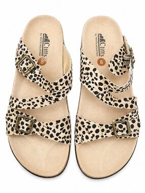 Cliffs White Mountain Dalmatian Sandals | 8M Cork Footbed Buckle Slides